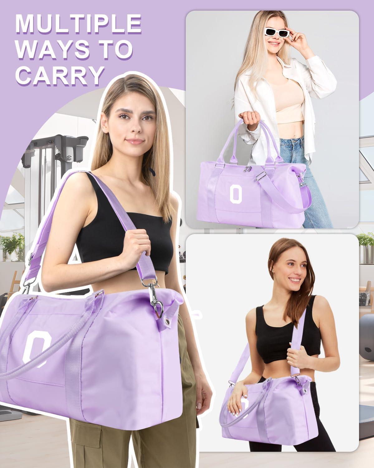 Daughter Niece Gifts for Teen Girl Kids, Initial Travel Duffel Bag Sports Gym Bag Personalized Gifts Weekender Bag，Monogram Overnight Bag Cute Dance Bag Birthday Bridesmaid Gifts for Women(Purple, O)