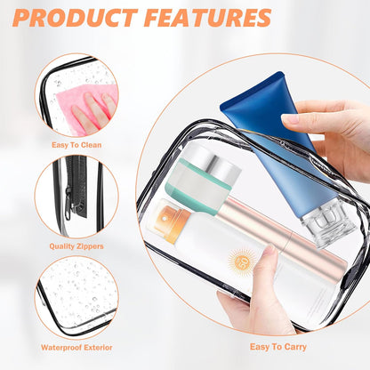 AURUZA 6 Pack Clear Toiletry Bag,Portable Travel Makeup Bags with Zipper, TSA Approved Clear Organizer Bags, PVC Cosmetic Pouch for Airport Airline Compliant (6 Packs Black)