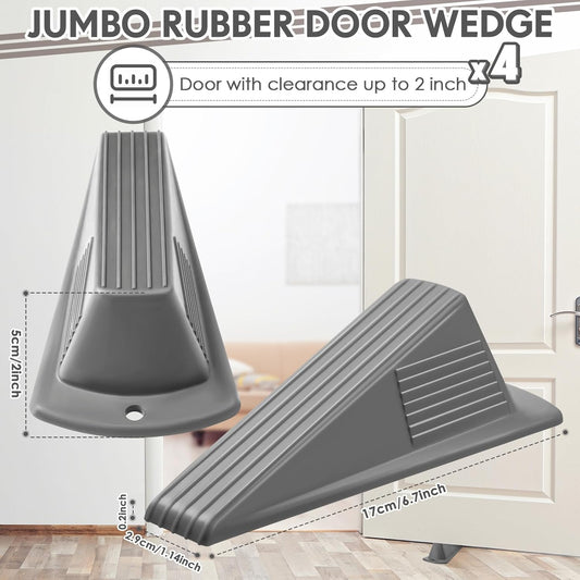 Frienda 4 Pcs Jumbo Door Stoppers Heavy Duty Door Stopper Tall up to 2inch Tall Wedge TPR Large Wedge Stackable Big Rubber Doorstop for Hotel Carpet Hardwood Concrete and Tile (Gray)