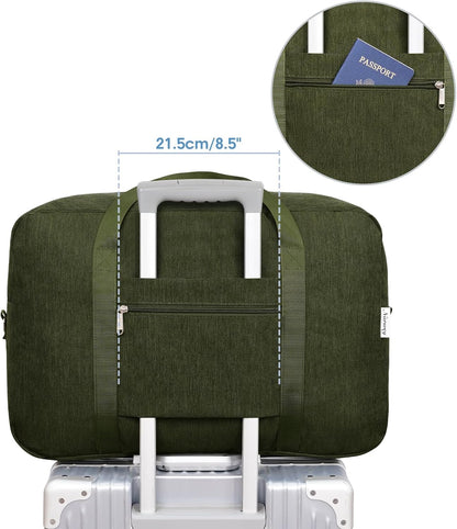 Carry on luaggage 22x14x9 Airlines Approved Foldable Carry on Bag Travel Duffel Packable Duffle Overnight for Women and Men 40L (Army Green)