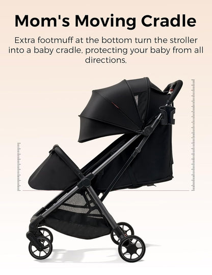 Momcozy ClickGo Lightweight Stroller, Compact Travel Stroller for Airplane with One-Click Fold, Baby Stroller and Toddler Stroller with Large Canopy for Kids from 0 Months, Extendable UPF50+ Canopy