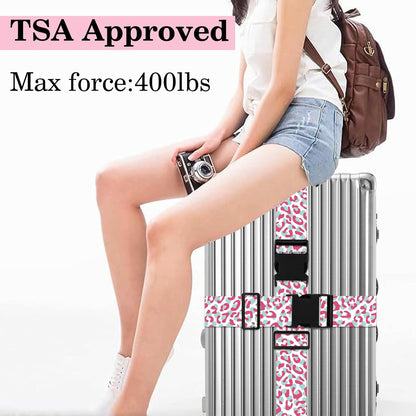 Pink Leopard Luggage Straps for Suitcases TSA Approved, Luggage Identifiers for Suitcase, Adjustable Suitcase Strap for Baggage Security with Cute Patten, Travel Necessary Accessories