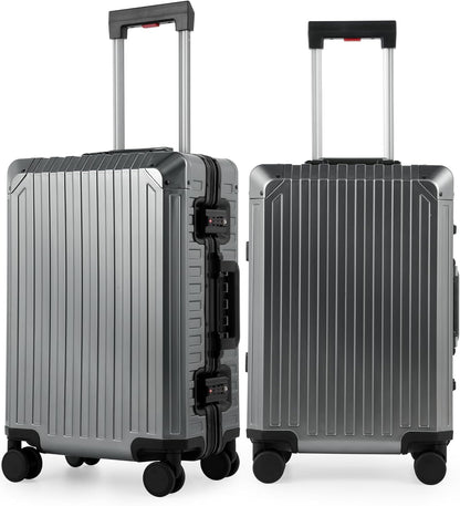 Mvst Luggage Premium All Aluminum Magnesium Carry On 20'' Lightweight Metal,Suitcase with Spinner Wheels Built-in Toiletry Set, Luggage Protector（silvery） (Grey, 20inch)