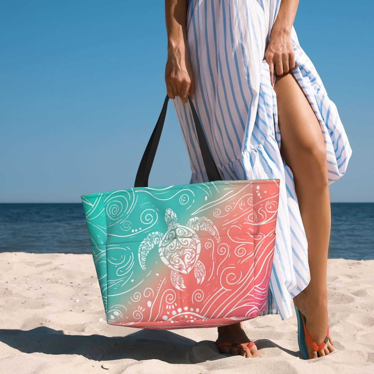 Beach Bag for Women Beach Tote Bag Waterproof Sandproof Large Bags with Zipper Big Capacity for Vacation Travel
