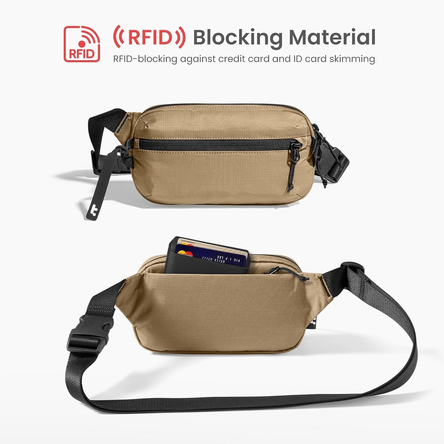 tomtoc 1.5L Sling Bag with RFID Blocking, Crossbody Bag Minimalist Chest Shoulder Pack for Men and Women, Water-resistant Lightweight Carry Casual Bag for Travel, Daily Use