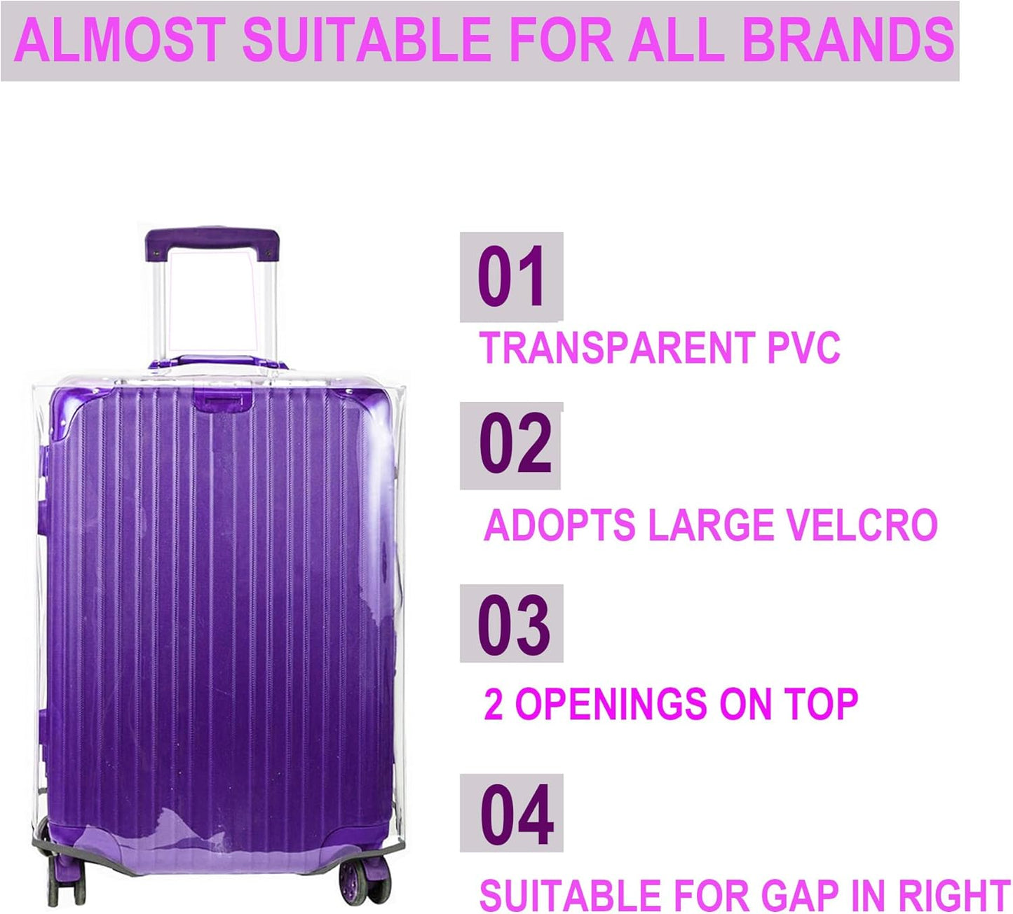 28 Inch Full Clear PVC Suitcase Cover Protectors for TSA Approved Travel Luggage Protector Covers Set Transparent Luggage Case Suitable for 28"-29" Full Clear