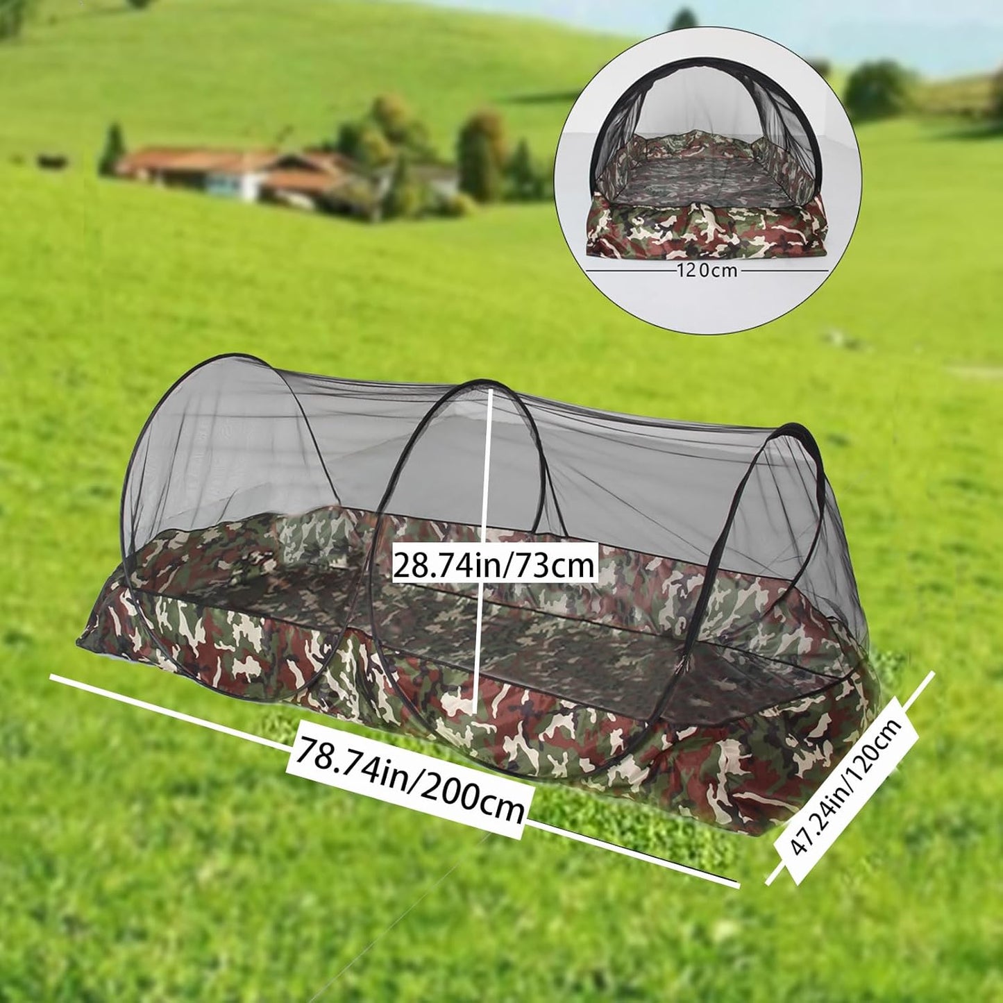 CMINGJ Portable Mosquito Net Foldable Pop-Up Travel Mosquito Net for Bed Free Installation-Suitable for Baby Adults Bedroom, Camping, nap, Patio (Extra-Large-Bottom Zipper(Black&Camouflage))
