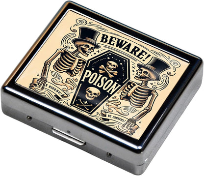 Cute and Portable Metal Pill Organizer – 8 Compartments, Elegant Chrome Finish, Ideal for Travel and Daily Use (Beware Poison Coffin)