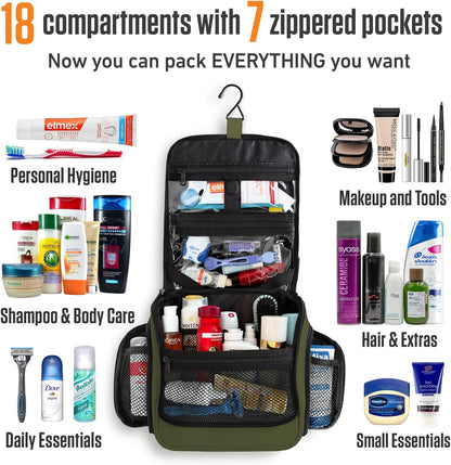 VENTURE 4TH Hanging Travel Toiletry Bag for Women & Men - Travel Organizer with Expandable Compartments & Removable Clear Pouch for Toiletries (Dark Green)