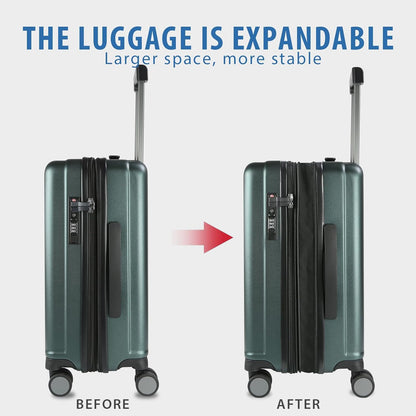 KROSER Hardside Expandable Carry On Luggage with Spinner Wheels & Built-in TSA Lock, Durable Suitcase Rolling Luggage with USB Port, Carry-On 20-Inch, Dark Green
