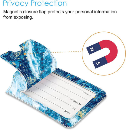 Fintie Luggage Tags, Privacy Cover ID Label with Stainless Steel Loop and Address Card for Travel Bag Suitcase - Sandy Wave (2 Piece)