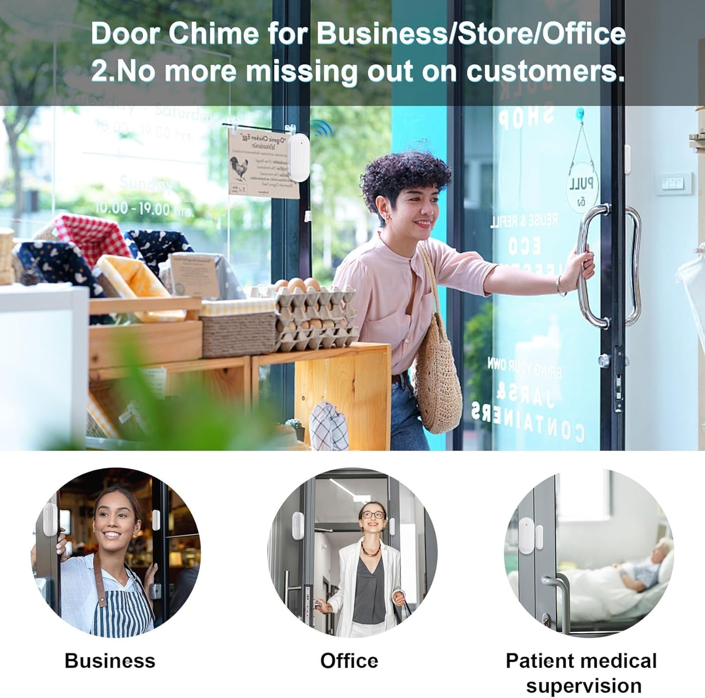 SanJie Door Chimes When Door Opens for Home - Door Alarm with Chime Adjustable Volume,5 Magnetic Door Sensors & 2 Plug-in Receivers - Door Open Chime - Indoor Range 500ft 2 Receivers + 5 Sensors