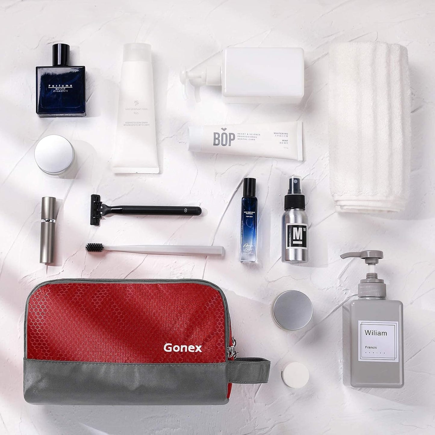 Gonex Travel Toiletry Bag Nylon, Dopp Kit Shaving Bag Toiletry Organizer Red