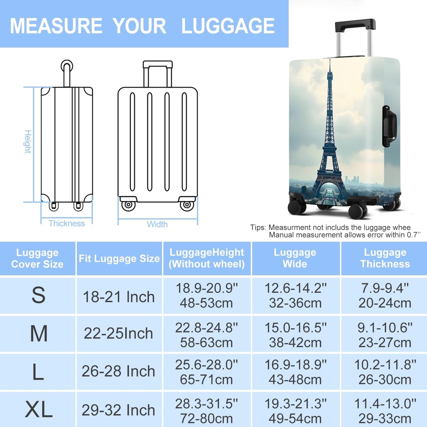 Luggage Cover Washable Suitcase Protector Anti-scratch Suitcase cover Fits 20-34 Inch Luggage (Grey, M(24-26inch suitcase))