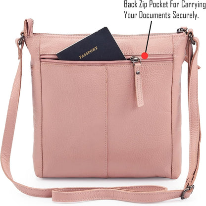 Small Soft Genuine Leather Crossbody Purse Women’s Sling Crossover Shoulder Travel Handbag with Triple Zipper