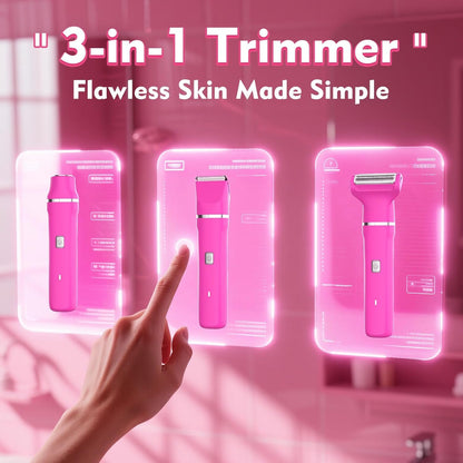 Electric Razors for Women - IPX7 Waterproof Pubic Hair Remover for Shower & Travel, 3-in-1 Bikini Trimmer with Body/Round/Curved Heads, Hypoallergenic Foil & Ceramic Blades, Self-Care Gifts for Her