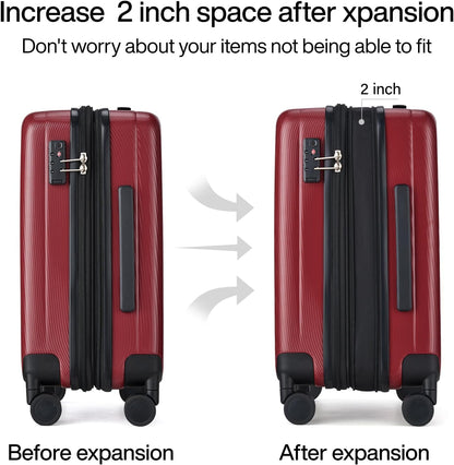 Hanke 29 Inch Expandable Checked Luggage Lightweight PC Hard Shell Luggage Suitcases with Wheels Tsa Luggage Rolling Large Suitcase Travel Luggage Bag for Study Abroad(Burgundy)