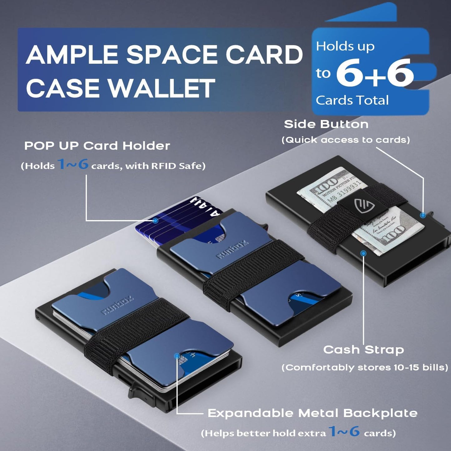 Mens Business Card Holder, Slim Card Wallet for Men and Women, Minimalist RFID Blocking Wallet with Pop-Up Function, Thin Design, Metal Cases Holds 6+6 Cards, Gifts for Men, Men's Accessories