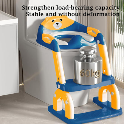 Potty Training Seat Upgraded 2-in-1 Potty Toilet for Kids Boys and Girls, Adjustable Step & Seat Height with Splash Guard Anti-Slip Pad Step Stool(Yellow and Blue)