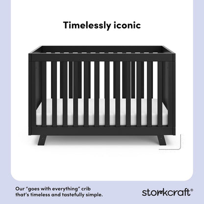 Storkcraft Beckett Convertible Crib (Black) – Converts from Baby Crib to Toddler Bed and Daybed, Fits Standard Full-Size Crib Mattress, Adjustable Mattress Support Base
