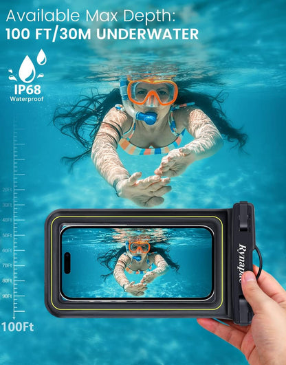 IP68 Waterproof Phone Pouch, Floating Waterproof Phone Case for iPhone 16 15 Pro Max Galaxy S24+ S23 Pixel 8 Pro with Detachable Lanyard, Cellphone Dry Bags Beach Vacation Essentials -2 Pack
