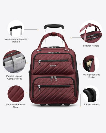 LUGGEX Underseat Carry On Luggage with Wheels, Stylish Lightweight Under Seat Luggage, Soft Sided Personal Item Suitcase for Short Trip (Dark Scarlet, 16 Inch)
