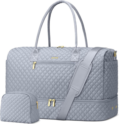 Travel Bag Weekender Bags for Women - Carry on Overnight Bag with Shoe Compartment Duffle Bag with Laptop Pocket Hospital Bag Grey