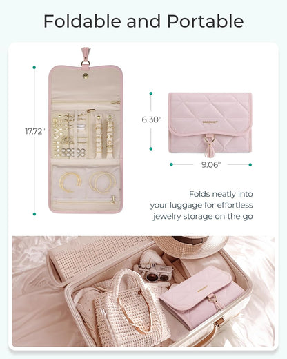 BAGSMART Travel Jewelry Organizer for Women, Foldable Jewelry Storage Roll for Earrings, Necklaces, Bracelets, Earrings, Brooches, Fashion Black