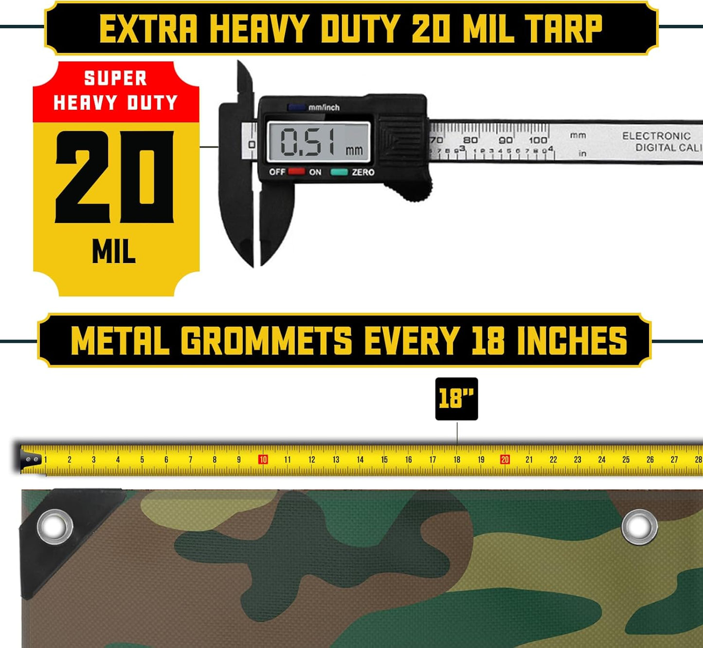 Core Tarps Extreme Heavy Duty 20 Mil Tarp Cover, Waterproof, UV Resistant, Rip and Tear Proof, Poly Tarpaulin with Reinforced Edges for Roof, Camping, Patio, Pool, Boat (Camouflage/Green 10′ X 20′)