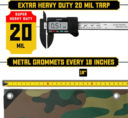 Core Tarps Extreme Heavy Duty 20 Mil Tarp Cover, Waterproof, UV Resistant, Rip and Tear Proof, Poly Tarpaulin with Reinforced Edges for Roof, Camping, Patio, Pool, Boat (Camouflage/Green 30′ X 50′)