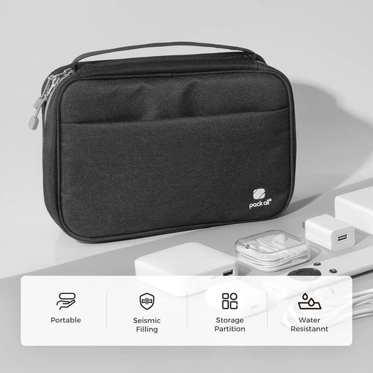 pack all Electronic Organizer Plus, Larger Capcity Cable Organizer Bag, Shockproof Carrying Case, Portable Cord Travel Organizer Storage Bag for Cables, Chargers, Phones, USB, SD Cards(Black)