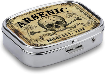 Metal 2 Compartment Pill Organizer Travel Friendly Portable Compact Pill Box Cute Pill Case to Hold Vitamins,Fish Oil,Supplements,Meds,Tablet for Purse,Pocket. (Vintage Skeleton)
