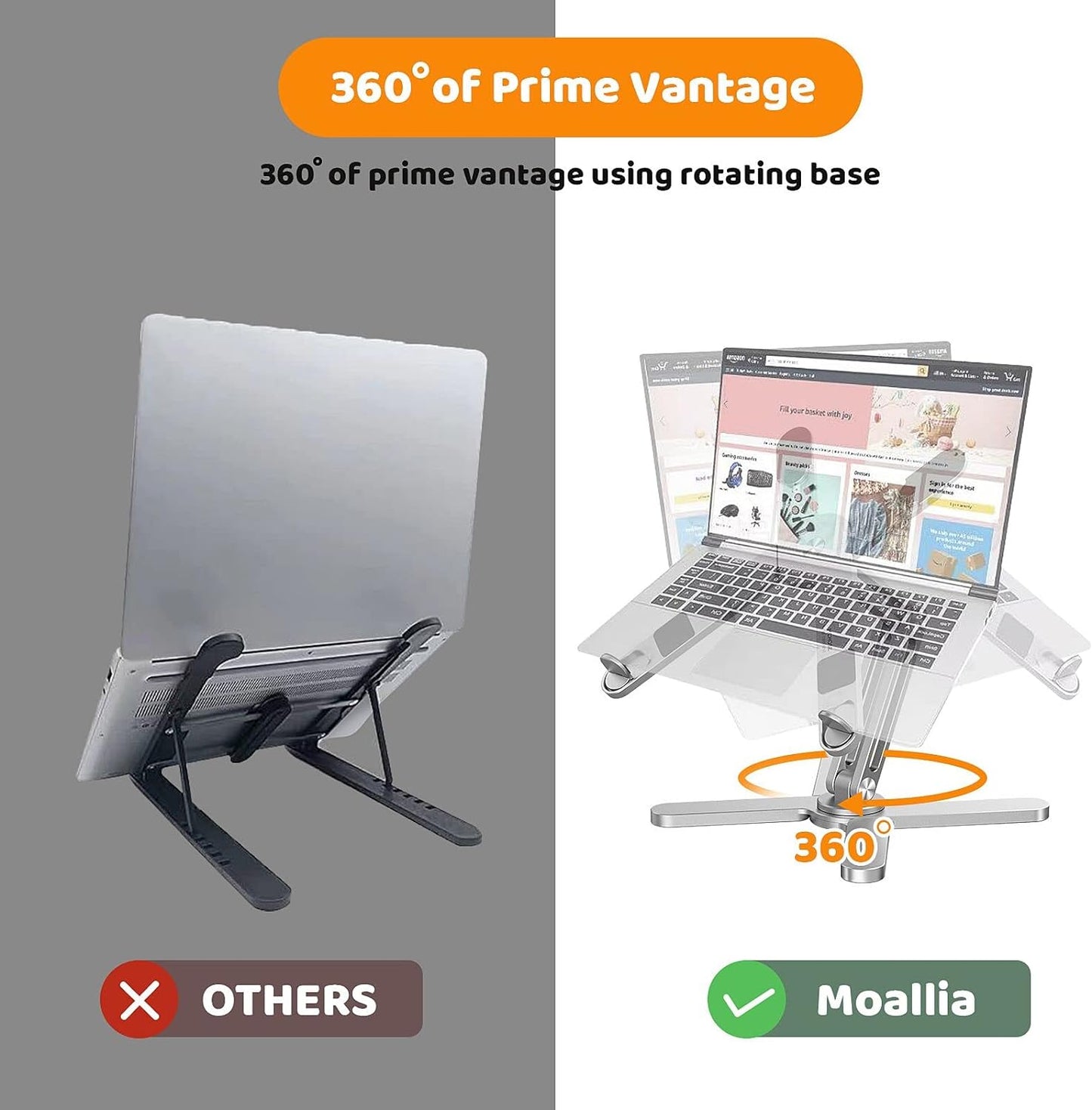 Laptop Stand with 360 Rotating Base, Computer Notebook Laptop Riser Metal Holder for Desk Collaborative Work, Fully Foldable for Easy Storage, Fits All MacBook, Laptops up to 16 inches