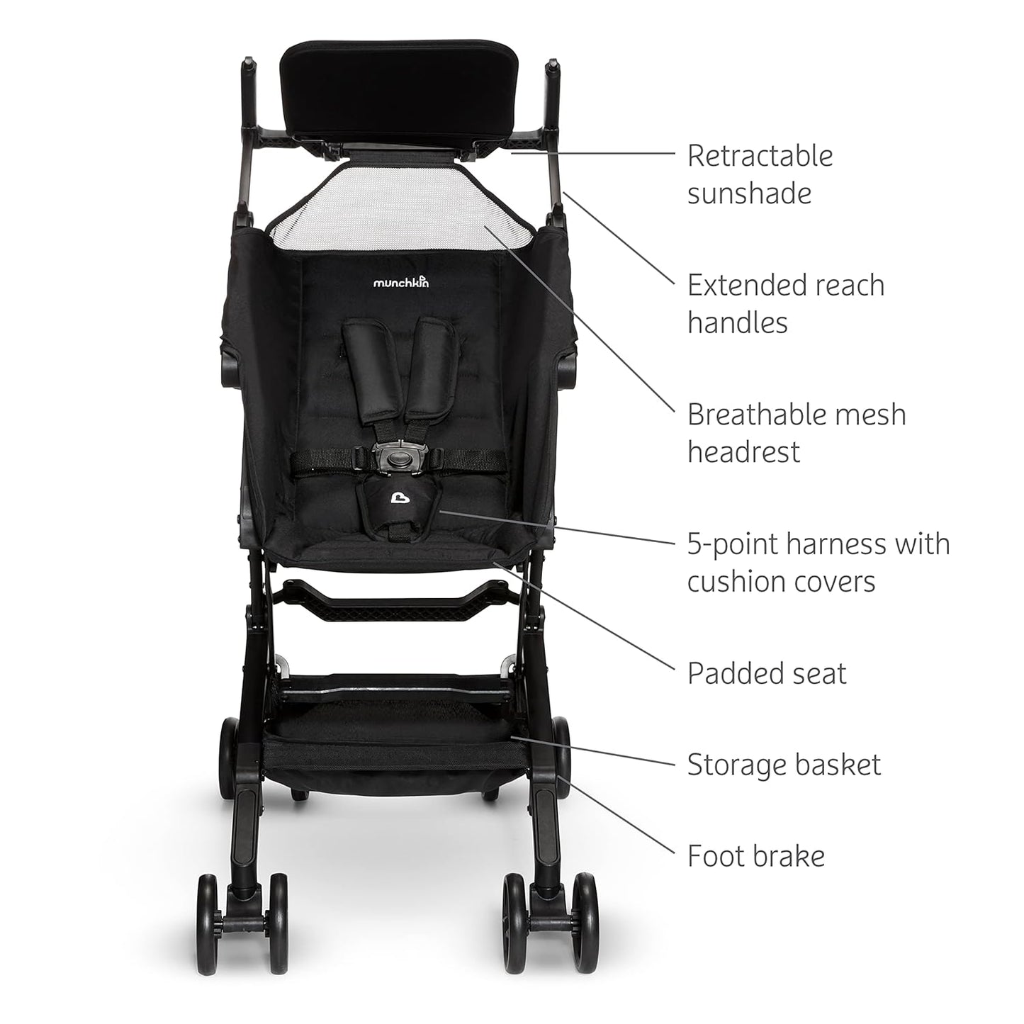 Munchkin Sparrow Travel Baby Stroller, Ultra Compact and Lightweight, for Babies and Toddlers, Black