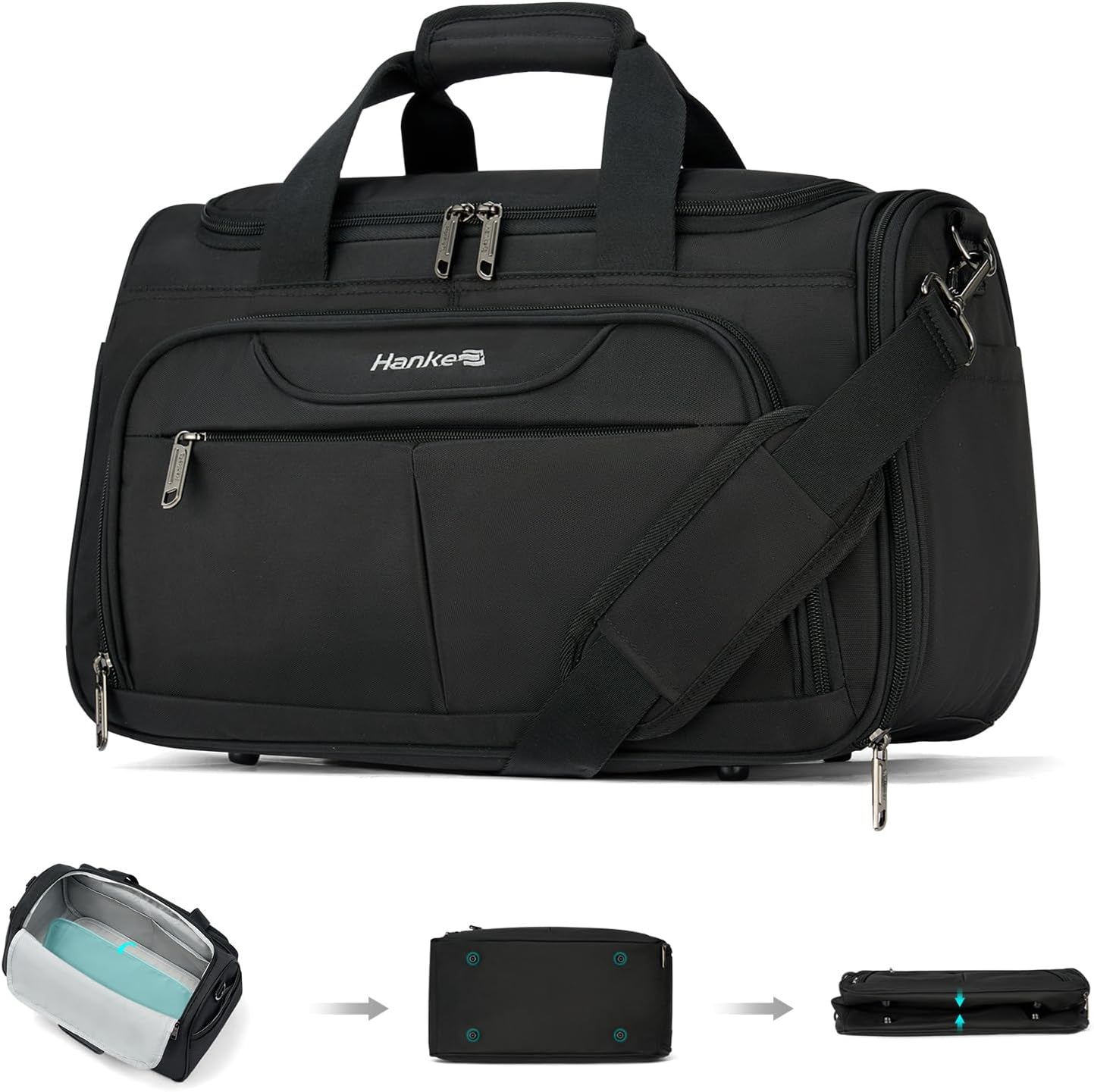 Hanke Underseat Carry On luggage Bags for Travel, Foldable Travel Bags for Women, Soft Lightweight Personal Item Travel Bag Small Carry On Bags for Airplanes, Travel Tote Bags for Women Men.（Black）
