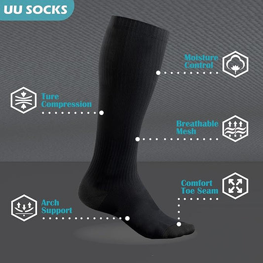 Medical Compression Socks for Women and Men 3 Pairs 20-30 mmHg Knee High Christmas Compression Stockings Circulation Best for Running Athletic Nurses