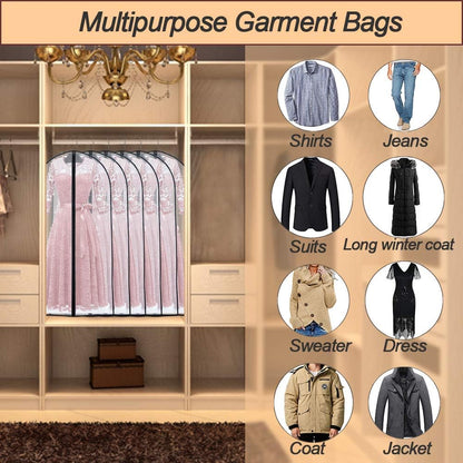 Garment Bags for Hanging Clothes 24'' x 60'' (Set of 6) Coat Covers for Closet Foldable Washable Dress Bags for Hanging Clothes for Long Dress Dance Costumes Suits Gowns Coats