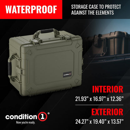 Condition 1 25" Large Heavy-Duty Protective Waterproof Hard Case Model 024, Portable Storage Box with Customizable Foam, Camera, Tool, Hunting, Made in USA, 24.27"x19.40"x13.57" Green