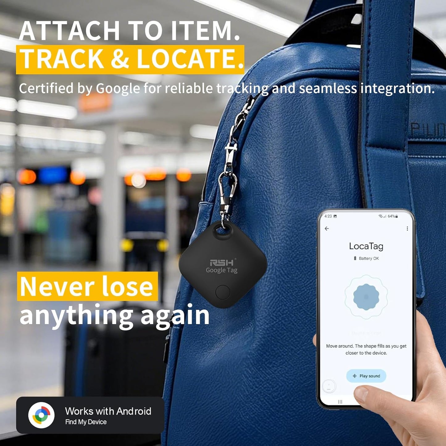 Air Tracker Tag 4 Pack for Android Luggage Tracker Tags Works with Google Find Hub, Bluetooth Tracker Smart Key Finder and Item Locator for Luggage, Backpack, Suitcases, Replaceable Battery
