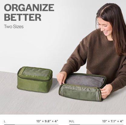 Compression Packing Cubes for Travel - Luggage Organizer Bags - Double Zipper Packing Cubes for Suitcases (2-Pack, Olive)