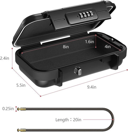 LOFICOPER Portable Safe Lock Box, 4 Digit Security Case, Beach Safe Box with Removable Chain, Waterproof Design, for Sports, Beach, Travel, Black