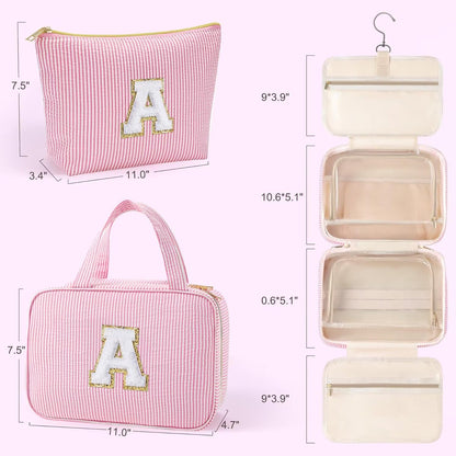 YOOLIFE Hanging Toiletry Bag - Birthday Gifts for Women, Travel Makeup Bag for Women, Initial Toiletry Bag, Vacation Airplane Essentials - Letter K, Pink