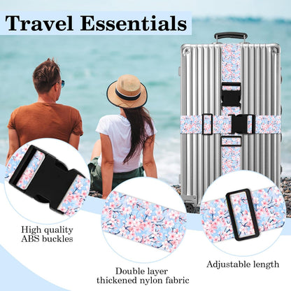 Cherry Blossoms Luggage Straps for Suitcases TSA Approved, Luggage Identifiers for Suitcase, Adjustable Suitcase Strap for Baggage Security with Cute Patten, Travel Necessary Accessories (2Pack)