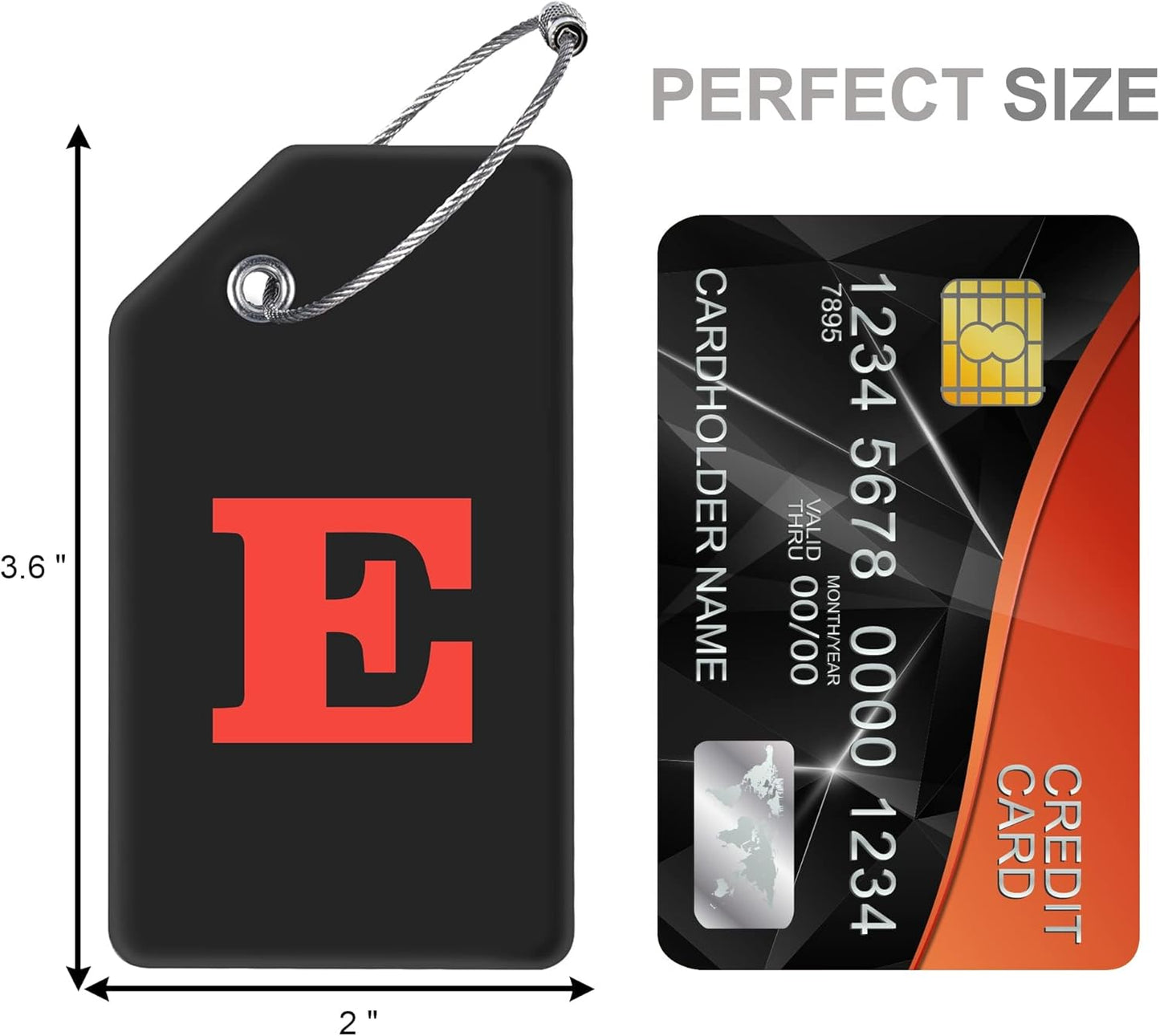 8 Pcs Luggage Tags for Suitcases, 26 Initial Letter Travel Luggage Baggage Identification Labels ID Tags Fully Bendable Tags with Stainless Steel Loop (Letter E, Black)
