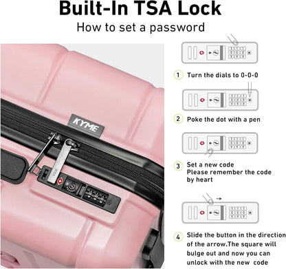 KYME Luggage Sets 2 Piece Hardshell 22"/26" Suitcase with Spinner Wheels Hardside Suitcases Sets with TSA Lock Lightweight Travel Luggage Set with Cup Holder for Women Pink