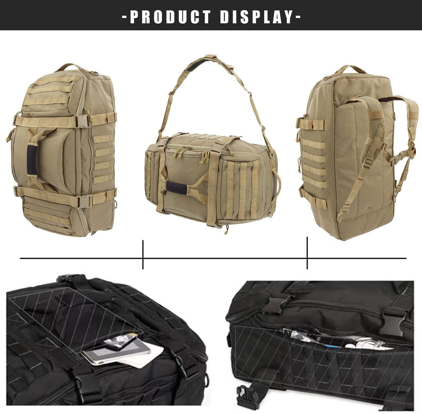 Gym Bag Duffle Bags Backpack - Travel Weekender Bag for Men Women Workout Bag for Military,Sports,Overnight,Basketball,Tactical,Football,Waterproof & Tear Resistant