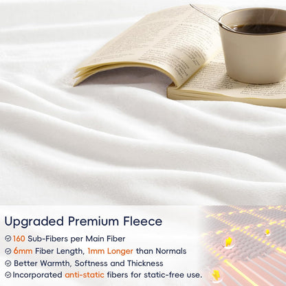 PHF Ultra Soft Fleece Blanket Queen Size, No Shed No Pilling Luxury Plush Cozy 300GSM Lightweight Blanket for Bed, Couch, Chair, Sofa Suitable for All Season, 90" x 90", White