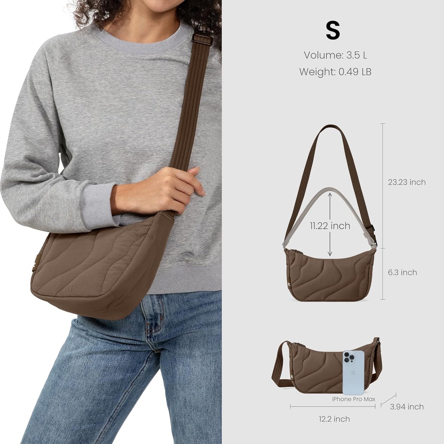 tomtoc 3.5L Puffer Sling Crossbody Bag for Women Trendy, Nylon Quilted Crescent Shoulder Bag Purses for Cellphone and Daily Essentials, Puffy Travel Hobo Handbag with Adjustable Strap & Inner Pockets