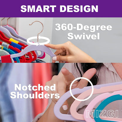 MIZGI Premium Velvet Hangers (50 Pack) Heavy Duty - Non Slip Felt Hangers - Velvet Suit Hanger White - White Coated Hooks,Space Saving Clothes Hanger