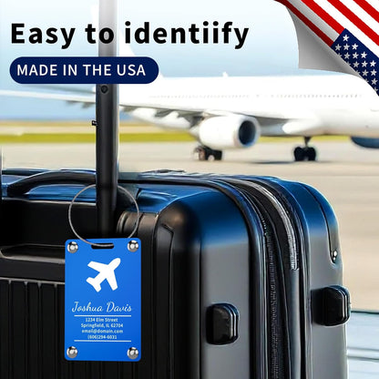 4 Pack Personalized Luggage Tags for Suitcases, Handmade Engraved Stainless Steel Custom Luggage Tags for Cruise Travel with Stainless Loop, Suitcase Identifier Metal Name Baggage Tag